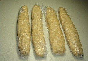 Four Cookie Dough Logs Ready to Refrigerate