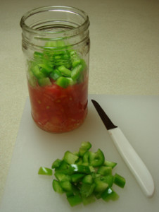 Add Tomato and Green Pepper to Canning Jar